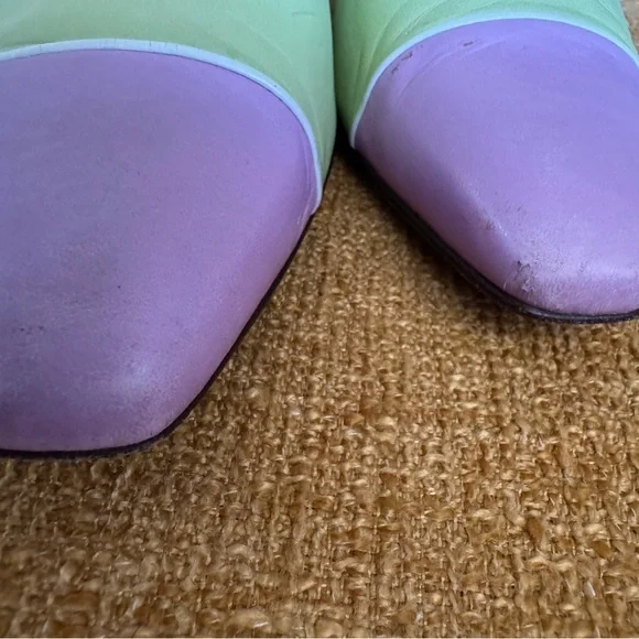 Vtg ST JOHN Lime Green Lavender Color Block Pumps 7.5 B Classic Rare 80s - Picture 6 of 8